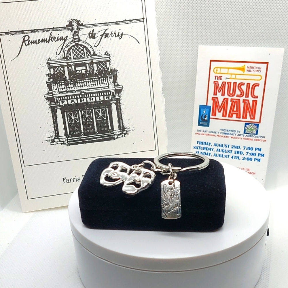 Silvertone Bag Charm Keychain Drama Masks Theatre Comedy Tragedy New FAD
